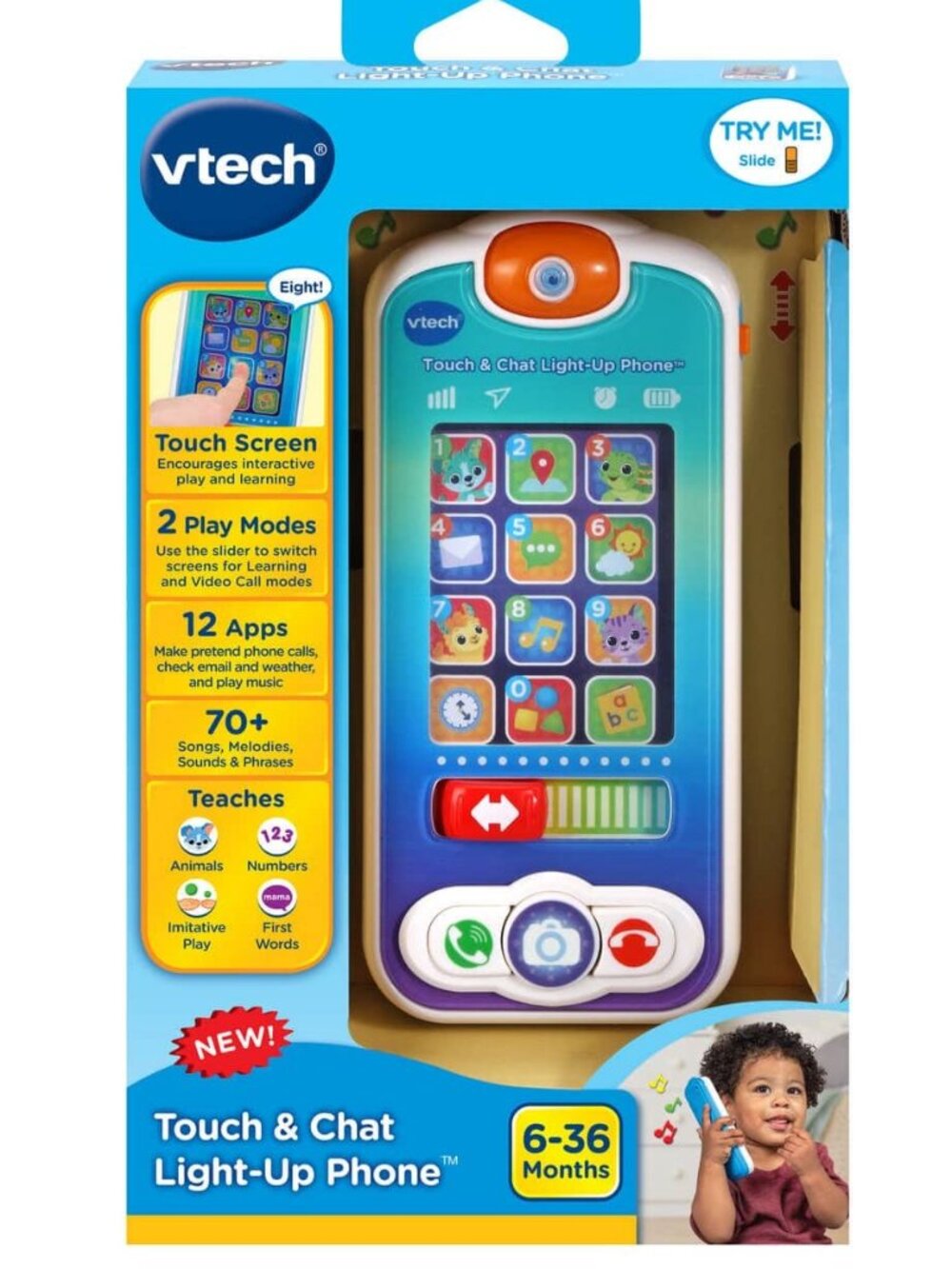 VTech Touch & Chat Light-Up Phone (English Version) - Ages 6-36M New in Box